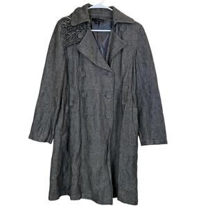 Kitterick Women's Sz: M Gray 100% Wool Button Front Overcoat Jacket Coat Ruffle
